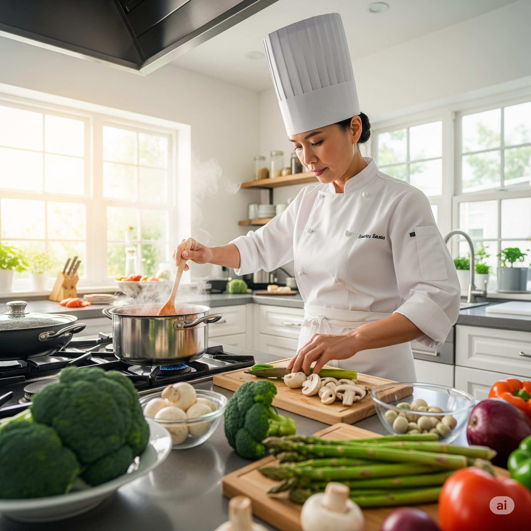 Illustration of concurrency using a chef juggling multiple cooking tasks